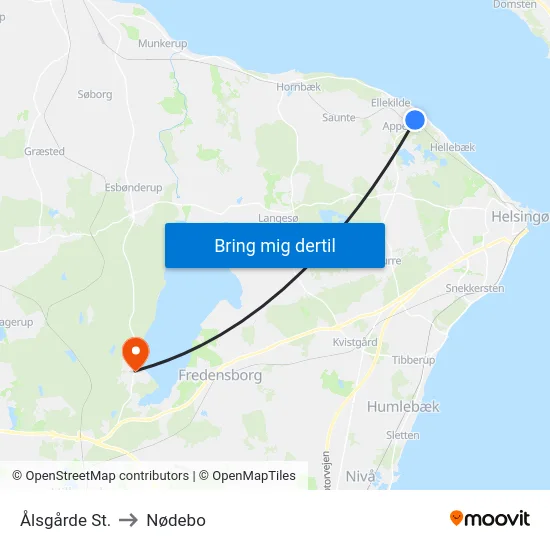 Ålsgårde St. to Nødebo map