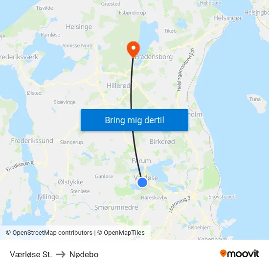 Værløse St. to Nødebo map