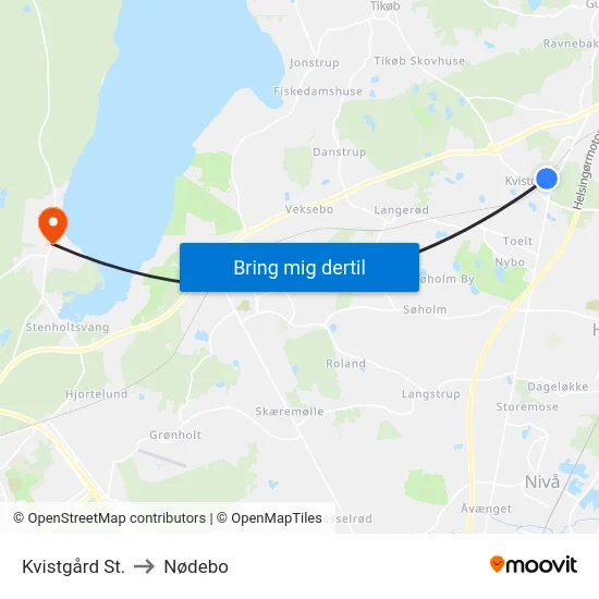 Kvistgård St. to Nødebo map