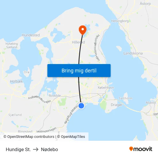 Hundige St. to Nødebo map