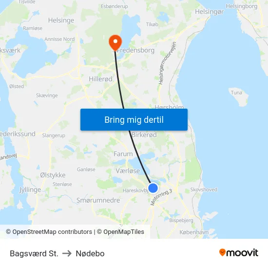 Bagsværd St. to Nødebo map