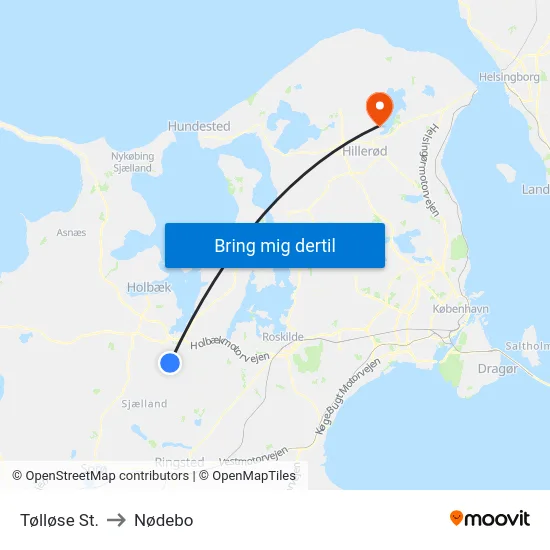 Tølløse St. to Nødebo map