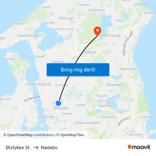 Ølstykke St. to Nødebo map