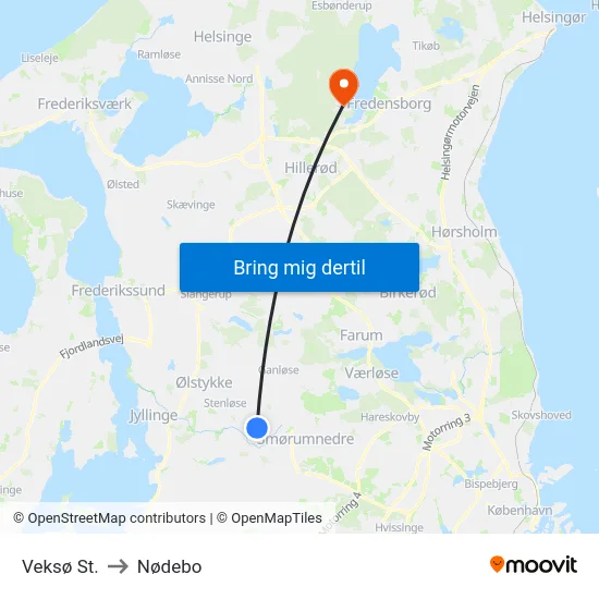 Veksø St. to Nødebo map