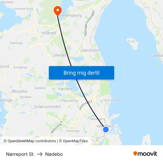 Nørreport St. to Nødebo map