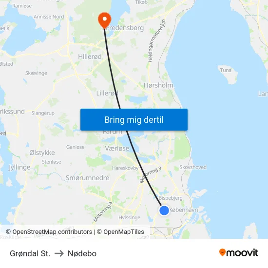 Grøndal St. to Nødebo map