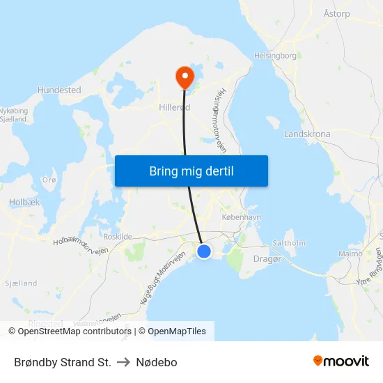 Brøndby Strand St. to Nødebo map