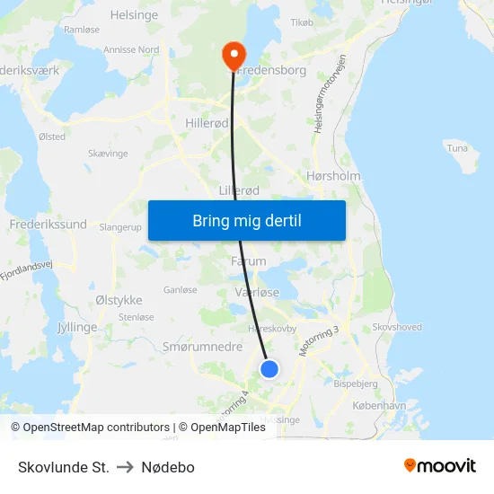 Skovlunde St. to Nødebo map
