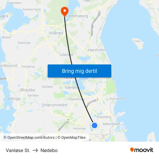 Vanløse St. to Nødebo map
