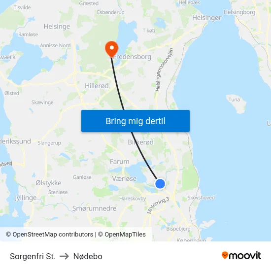 Sorgenfri St. to Nødebo map