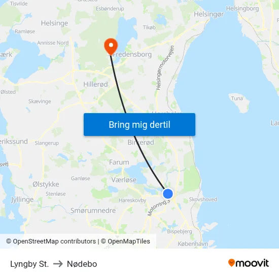 Lyngby St. to Nødebo map