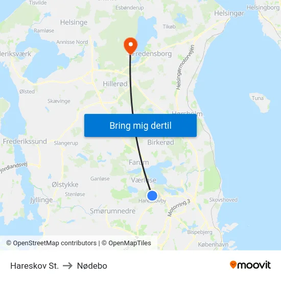 Hareskov St. to Nødebo map