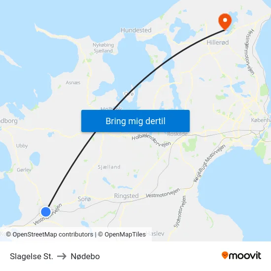 Slagelse St. to Nødebo map