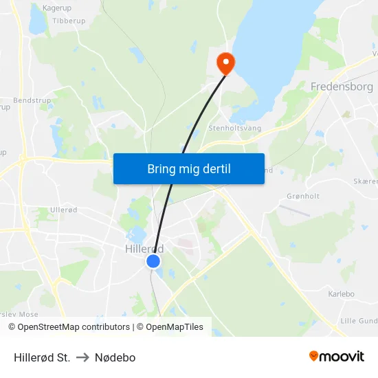 Hillerød St. to Nødebo map