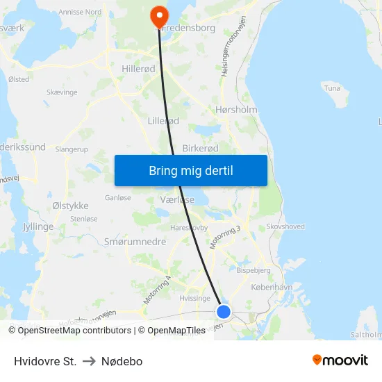 Hvidovre St. to Nødebo map
