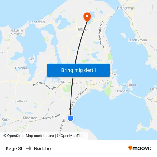 Køge St. to Nødebo map
