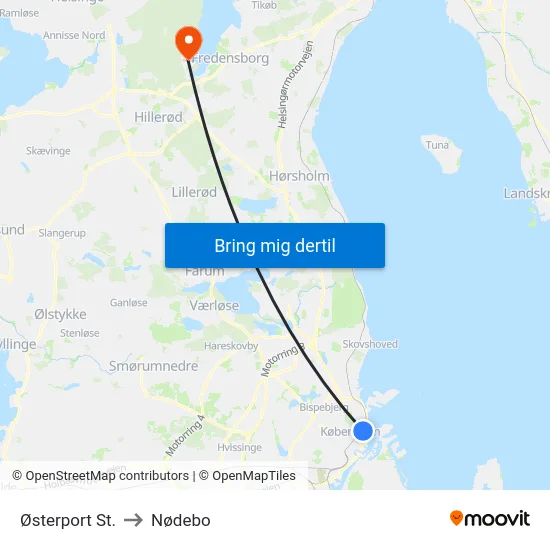 Østerport St. to Nødebo map