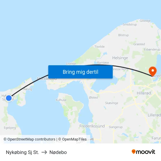 Nykøbing Sj St. to Nødebo map