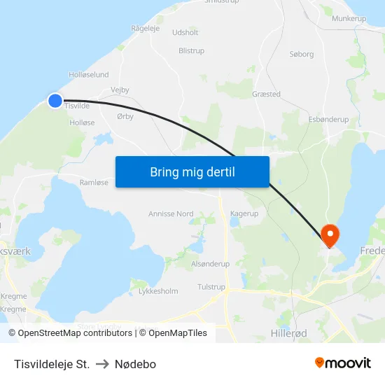 Tisvildeleje St. to Nødebo map