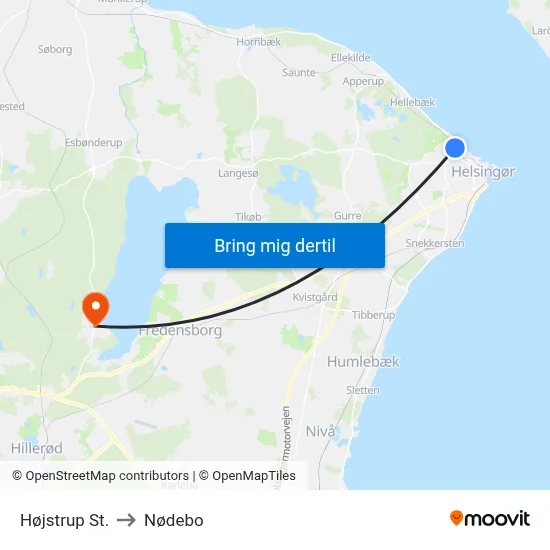 Højstrup St. to Nødebo map