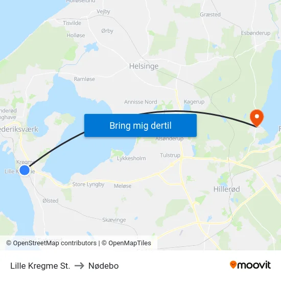 Lille Kregme St. to Nødebo map