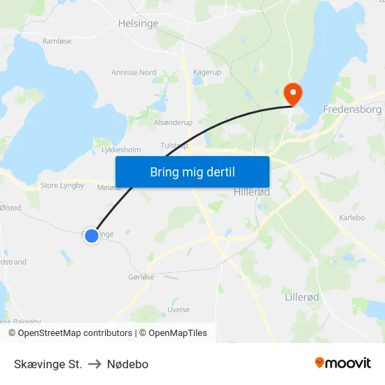 Skævinge St. to Nødebo map