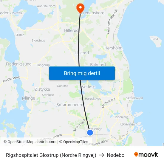 Rigshospitalet Glostrup (Nordre Ringvej) to Nødebo map