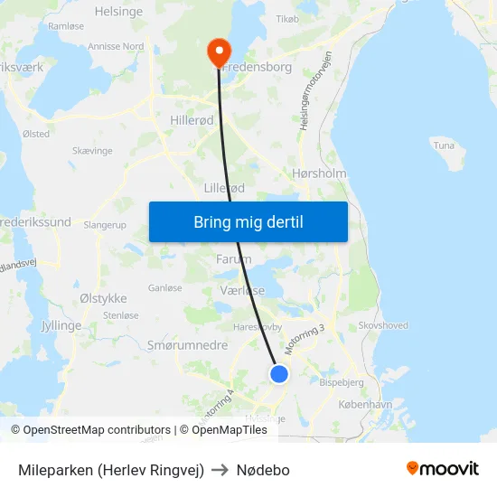 Mileparken (Herlev Ringvej) to Nødebo map