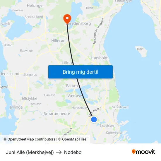 Juni Allé (Mørkhøjvej) to Nødebo map