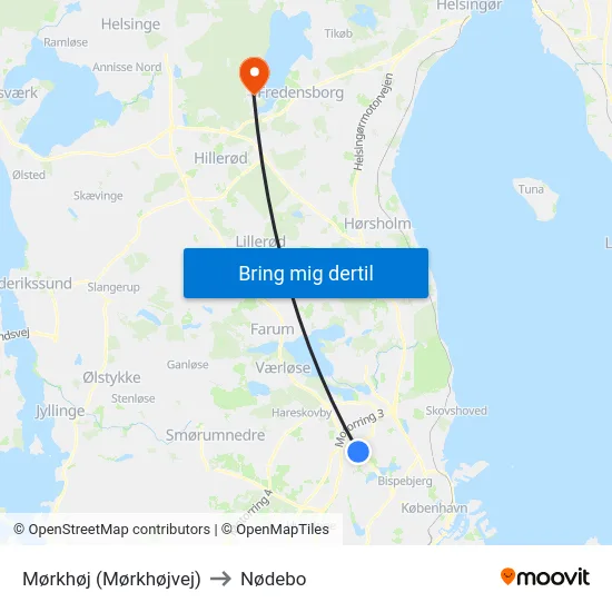 Mørkhøj (Mørkhøjvej) to Nødebo map