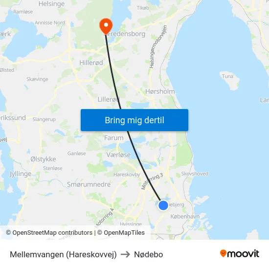 Mellemvangen (Hareskovvej) to Nødebo map