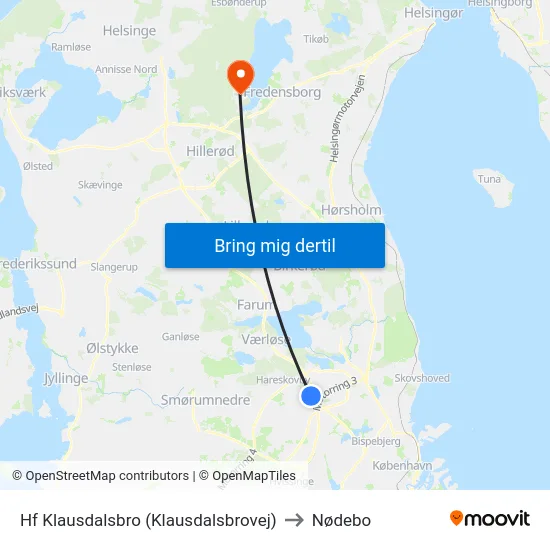Hf Klausdalsbro (Klausdalsbrovej) to Nødebo map