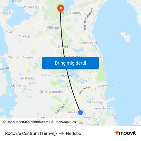 Rødovre Centrum (Tårnvej) to Nødebo map