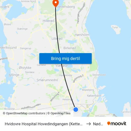 Hvidovre Hospital Hovedindgangen (Kettegård Allé) to Nødebo map