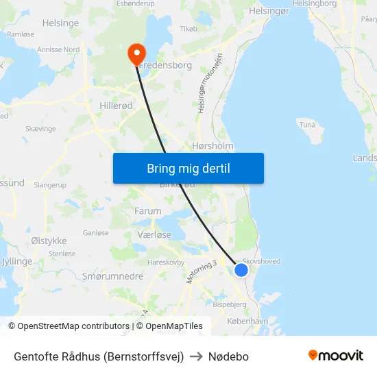 Gentofte Rådhus (Bernstorffsvej) to Nødebo map