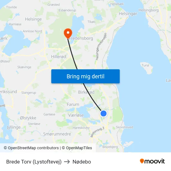 Brede Torv (Lystoftevej) to Nødebo map