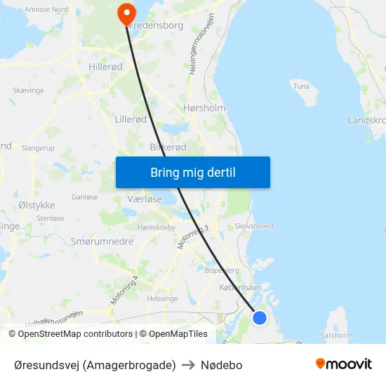 Øresundsvej (Amagerbrogade) to Nødebo map