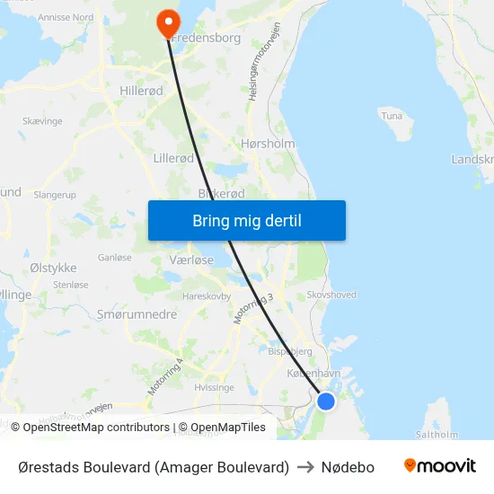 Ørestads Boulevard (Amager Boulevard) to Nødebo map