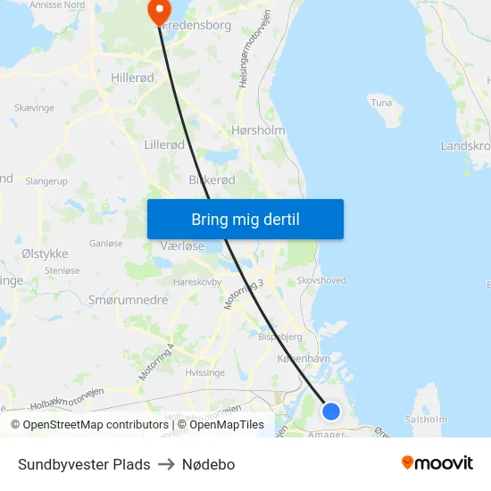 Sundbyvester Plads to Nødebo map