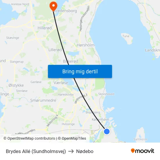 Brydes Allé (Sundholmsvej) to Nødebo map