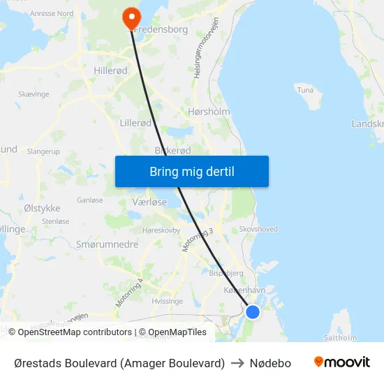 Ørestads Boulevard (Amager Boulevard) to Nødebo map