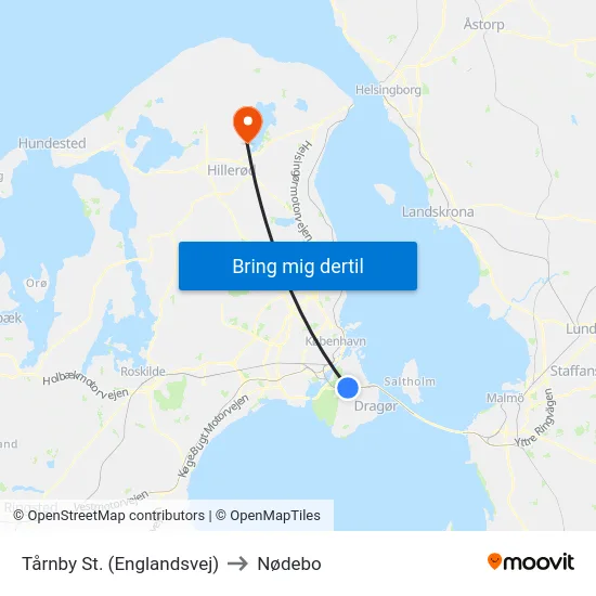 Tårnby St. (Englandsvej) to Nødebo map