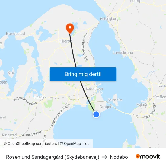 Rosenlund Sandagergård (Skydebanevej) to Nødebo map