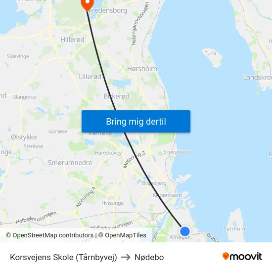 Korsvejens Skole (Tårnbyvej) to Nødebo map