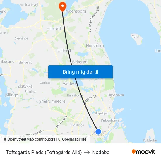 Toftegårds Plads (Toftegårds Allé) to Nødebo map