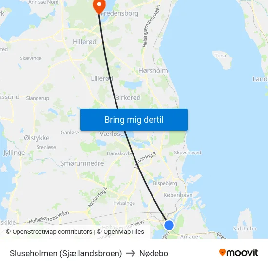 Sluseholmen (Sjællandsbroen) to Nødebo map