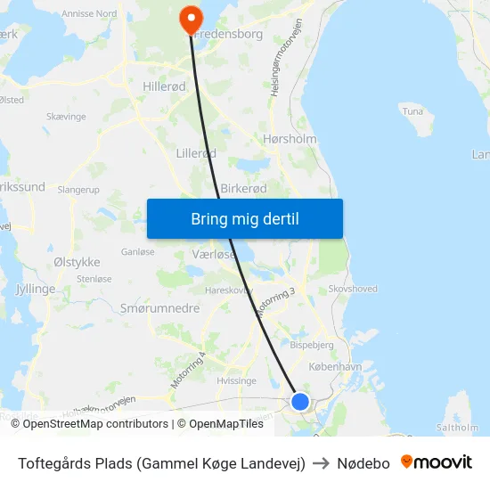 Toftegårds Plads (Gammel Køge Landevej) to Nødebo map