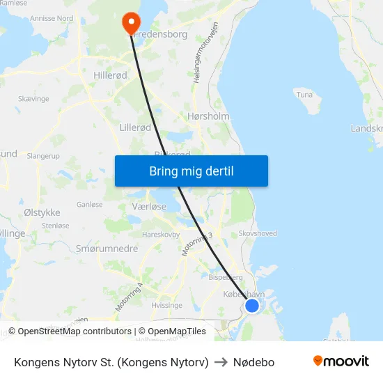 Kongens Nytorv St. (Kongens Nytorv) to Nødebo map