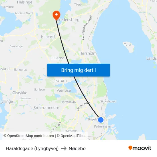 Haraldsgade (Lyngbyvej) to Nødebo map
