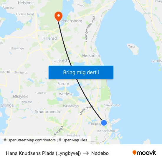 Hans Knudsens Plads (Lyngbyvej) to Nødebo map